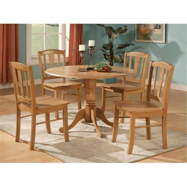 East West Furniture 5 Piece Small Kitchen Table and Chairs Set-Round Table and 4 Dinette Chairs Chairs DLIN5-OAK-W - main